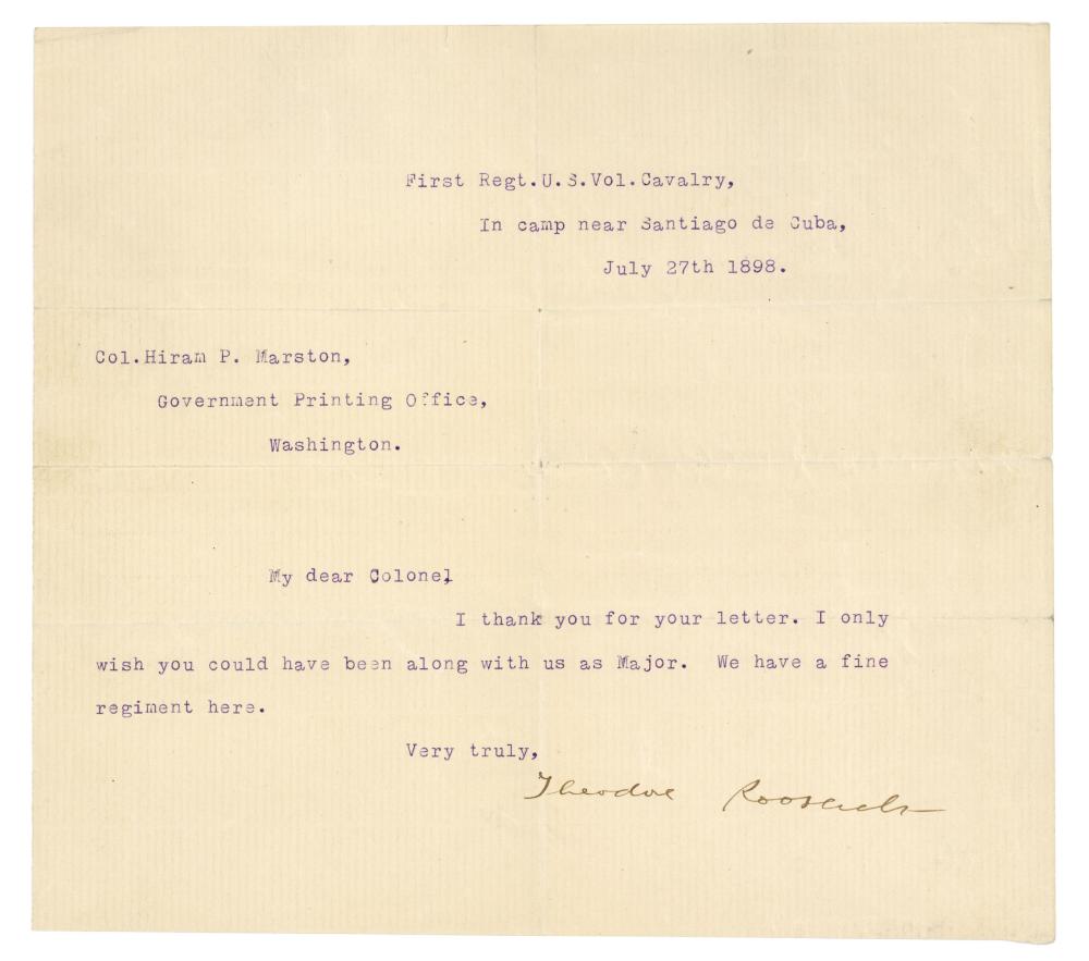 Theodore Roosevelt Writes from Cuba during Span-Am War: "We have a fine regiment..."