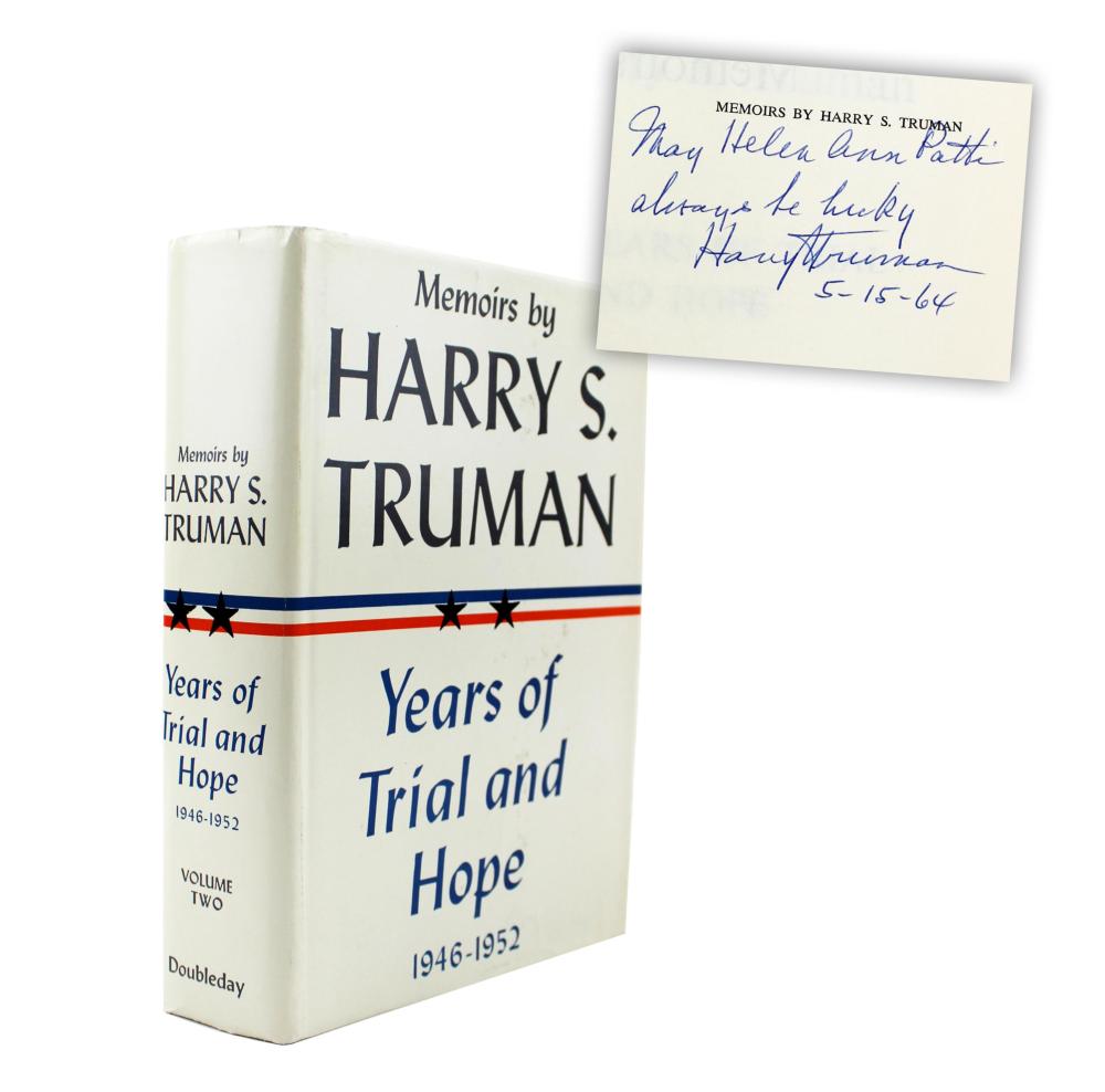 Harry Truman Signed & Inscribed 1st Ed. "Years of Trial and Hope, 1946-1952", PSA/DNA