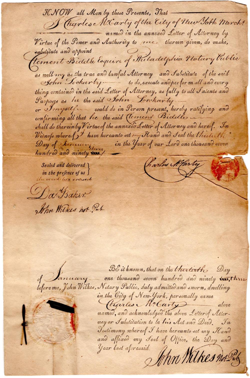 Philadelphia Quaker Merchant and Friend of Washington Clement Biddle Handles Business for New York Veteran