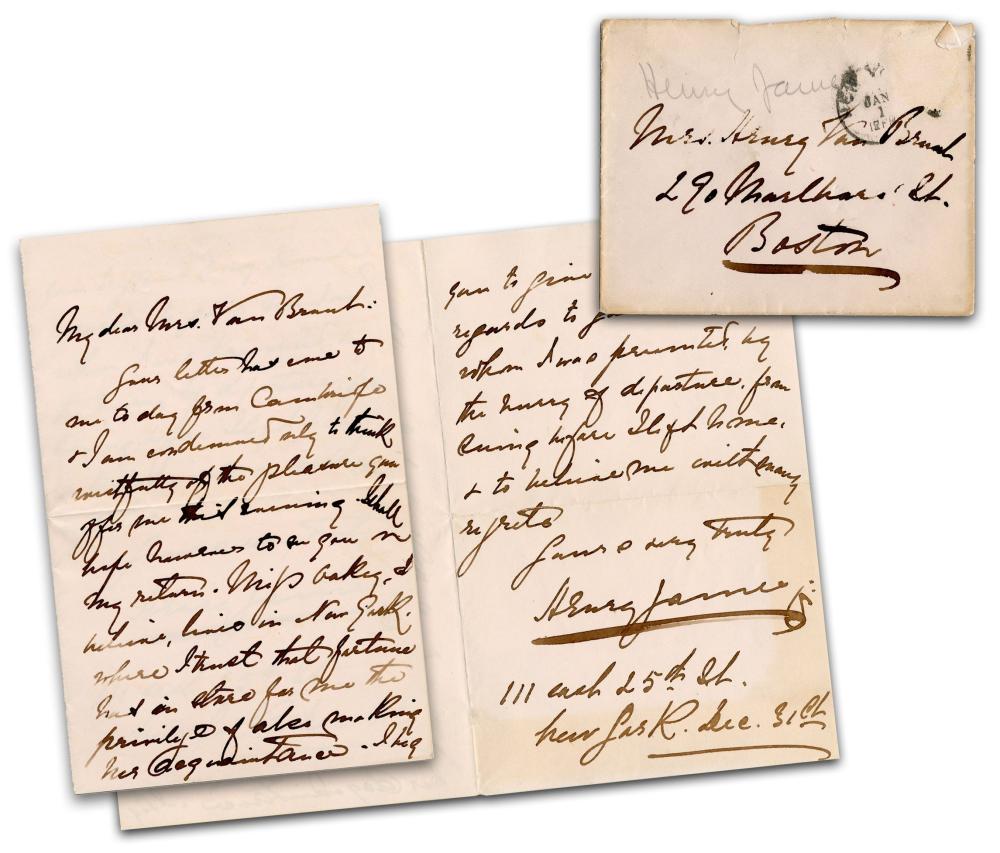Henry James ALS to Prominent Boston Architect's Wife, Just A Few Weeks Before "A Passionate Pilgrim" Was Published in Book Form