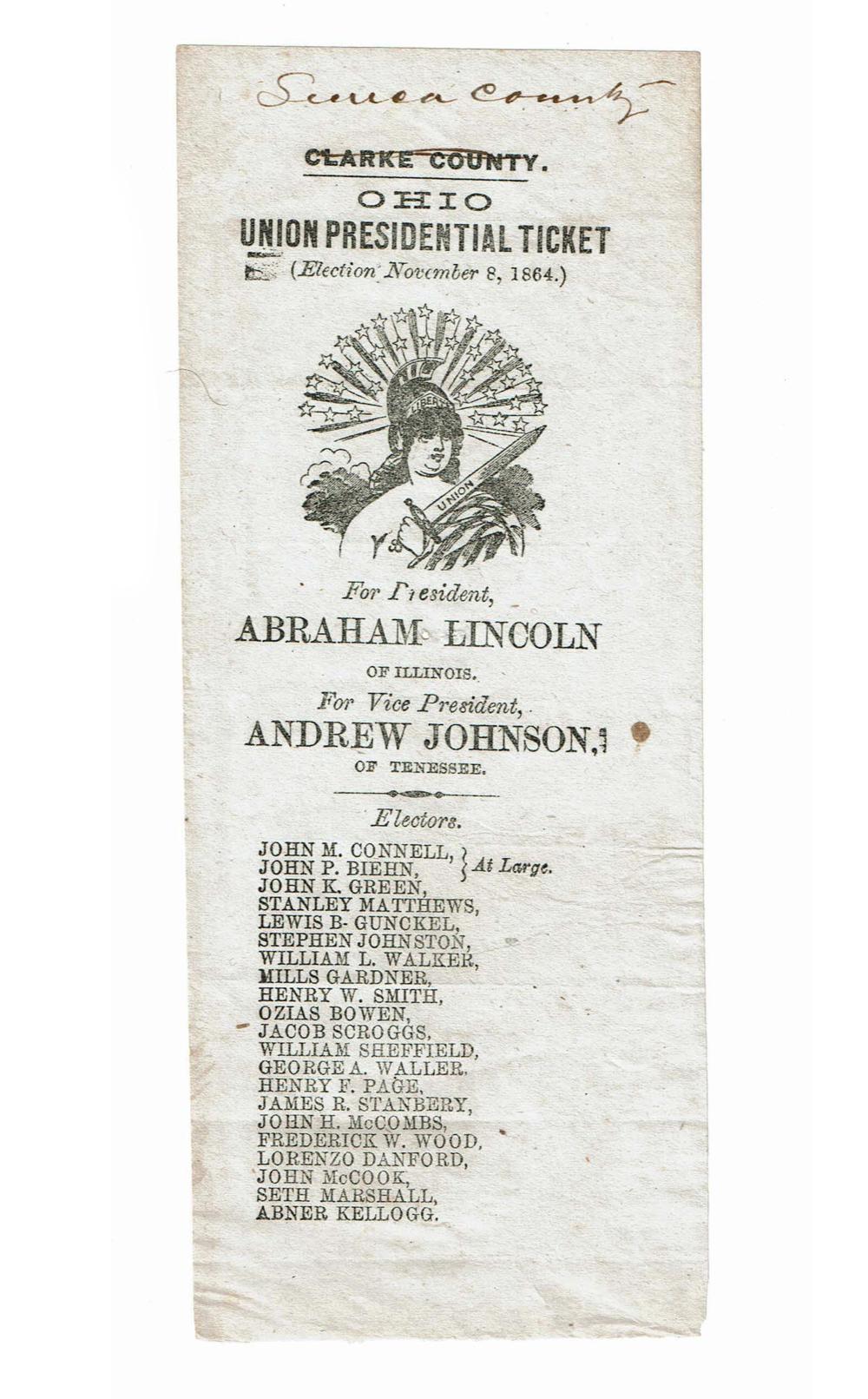 Abraham Lincoln for President in 1864! A Soldier's Used Mail-In Ballot from Ohio