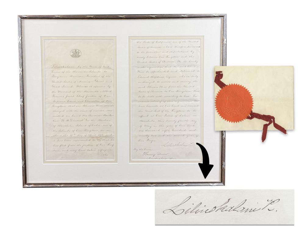 Queen Lili'uokalani DS to Benjamin Harrison Framed