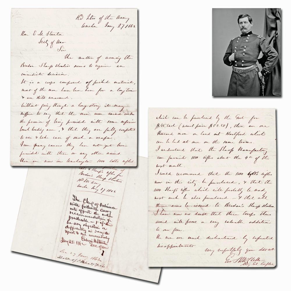 George McClellan Important War-dated ALS: "arming the Berdan Sharp Shooters"
