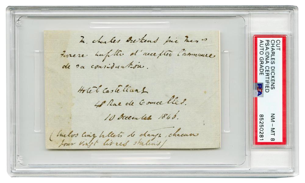 Charles Dickens PSA MT-MT 8 ANS in French, 25+ Words in His Hand