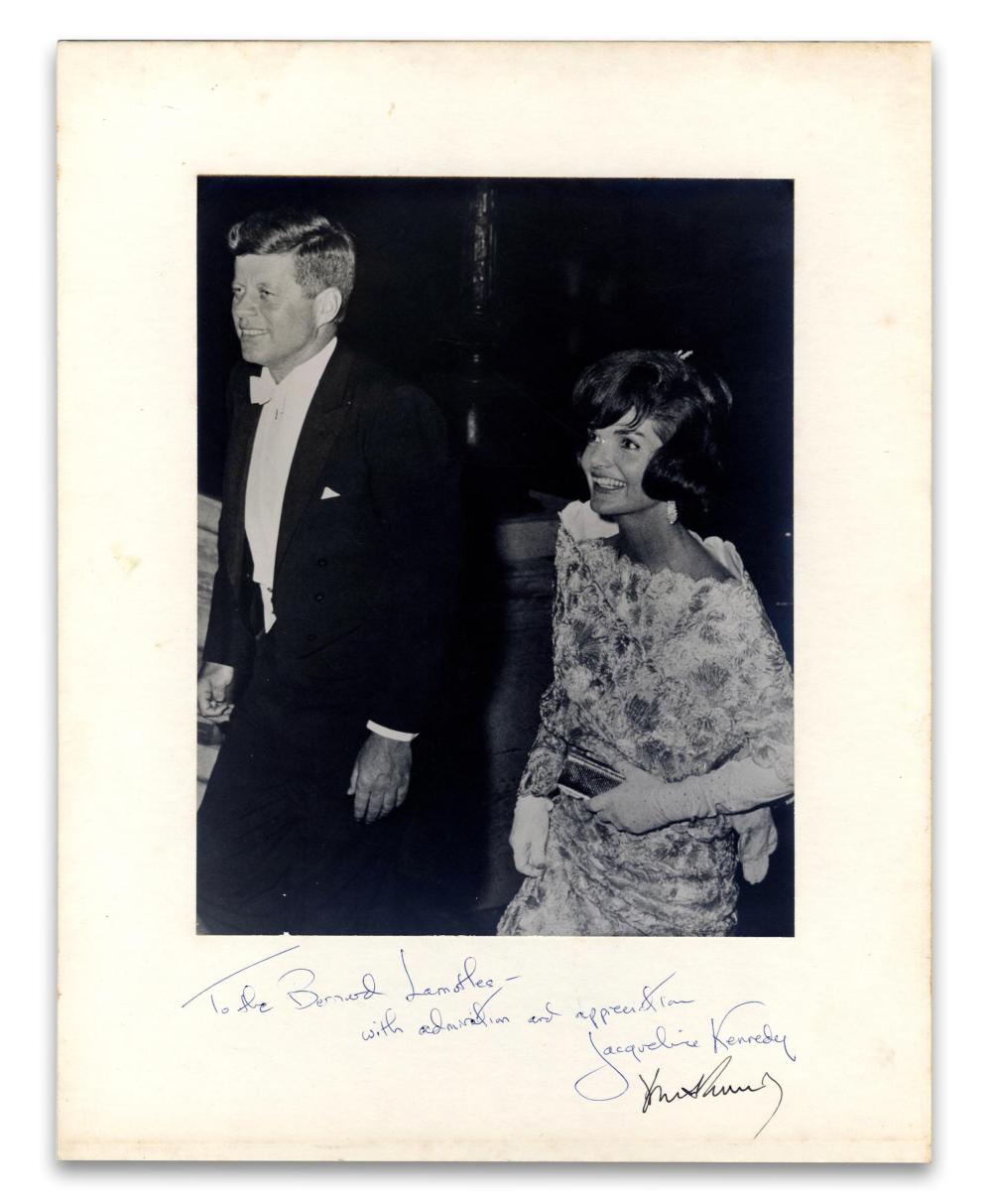 JFK & Jackie in Oleg Cassini Signed Photo, Presented to Artist Who Painted Mural on WH Swimming Pool