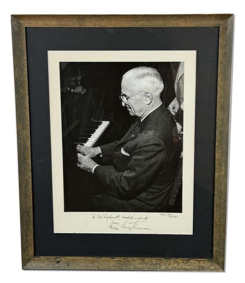 Large Harry Truman Signed & Inscribed Photo of the President at the Piano