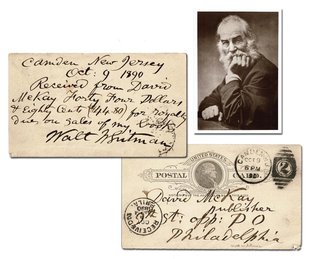 Walt Whitman ALS Re: Leaves of Grass "royalty due on sales of my book"