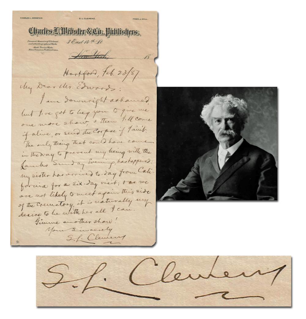 Mark Twain, Who Has Said, "The report of my death was an exaggeration." ALS on his Death & Cremation! Ex-Sotheby's, Ex-Christie's