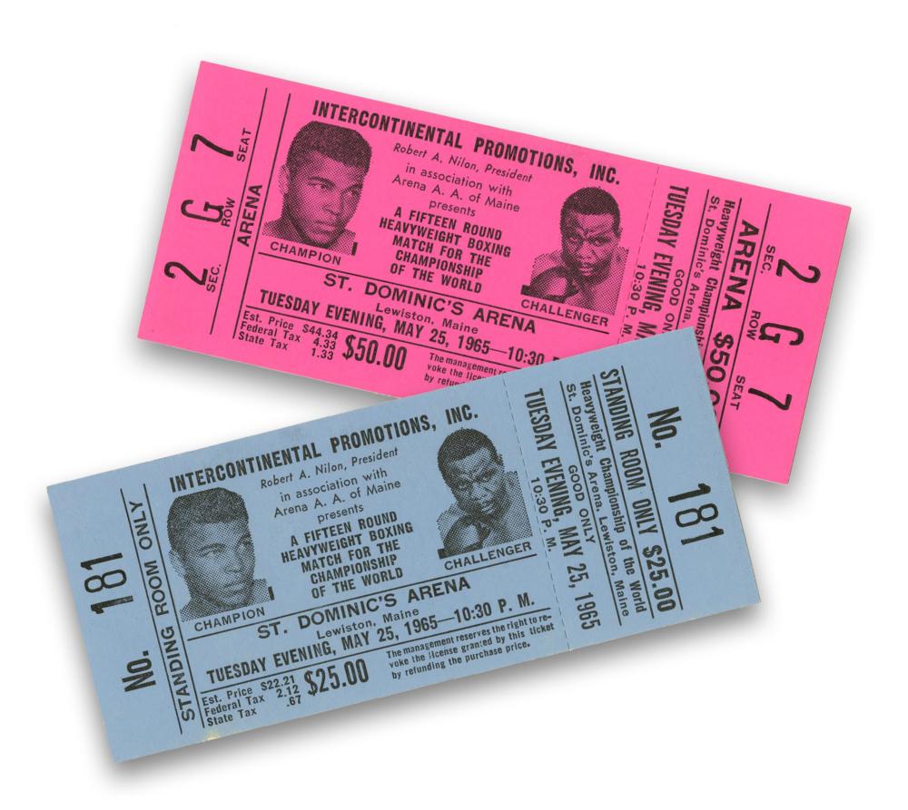 Ali vs. Liston Pair of Unused Admission Tickets for 1965 Rematch