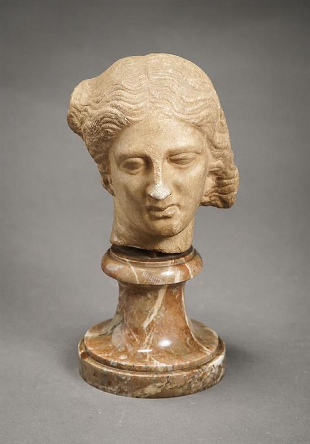 Roman Empire Style Marble Head of a Goddess, Probably Venus Possibly Renaissance Period, 14th-17th Century