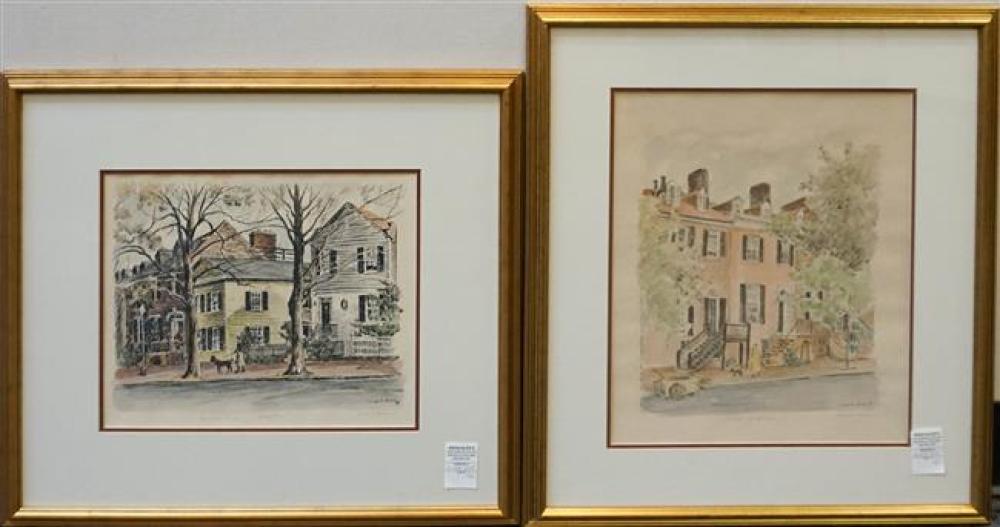 'N Street Georgetown' and 'Reservoir Road', Two Chromolithographs Signed by Van H. Bean, Framed