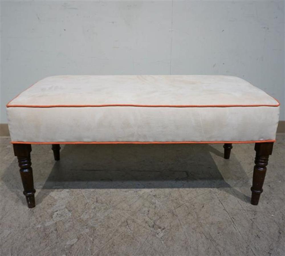 Federal Style Mahogany Ultrasuede Upholstered Bench, H: 18in, W: 40-1/4 in, D: 20-1/2 in