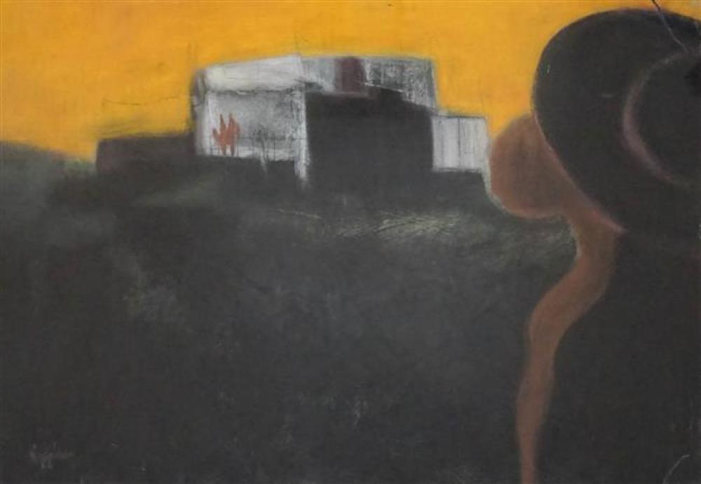 20th Century School, Woman in Landscape, Pastel, Framed, 25 x 30 inches