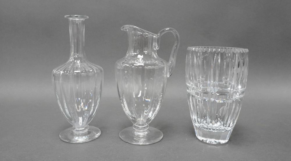 Baccarat Crystal Decanter (missing stopper), Pitcher and a Molded Crystal Vase, Height of Tallest: 10 1/2 in. (26.7 cm.)