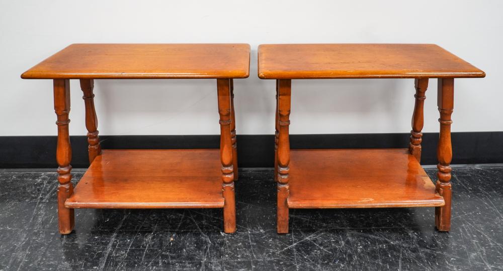 Two Turned Maple Side Tables, Each: 21 x 24 x 12 in. (53.3 x 61 x 30.5 cm.)