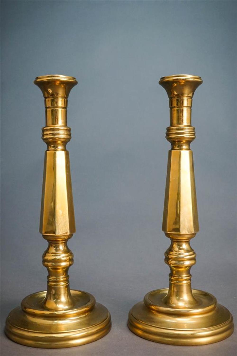 Pair Solid Brass Tall Candlesticks H: 14 in