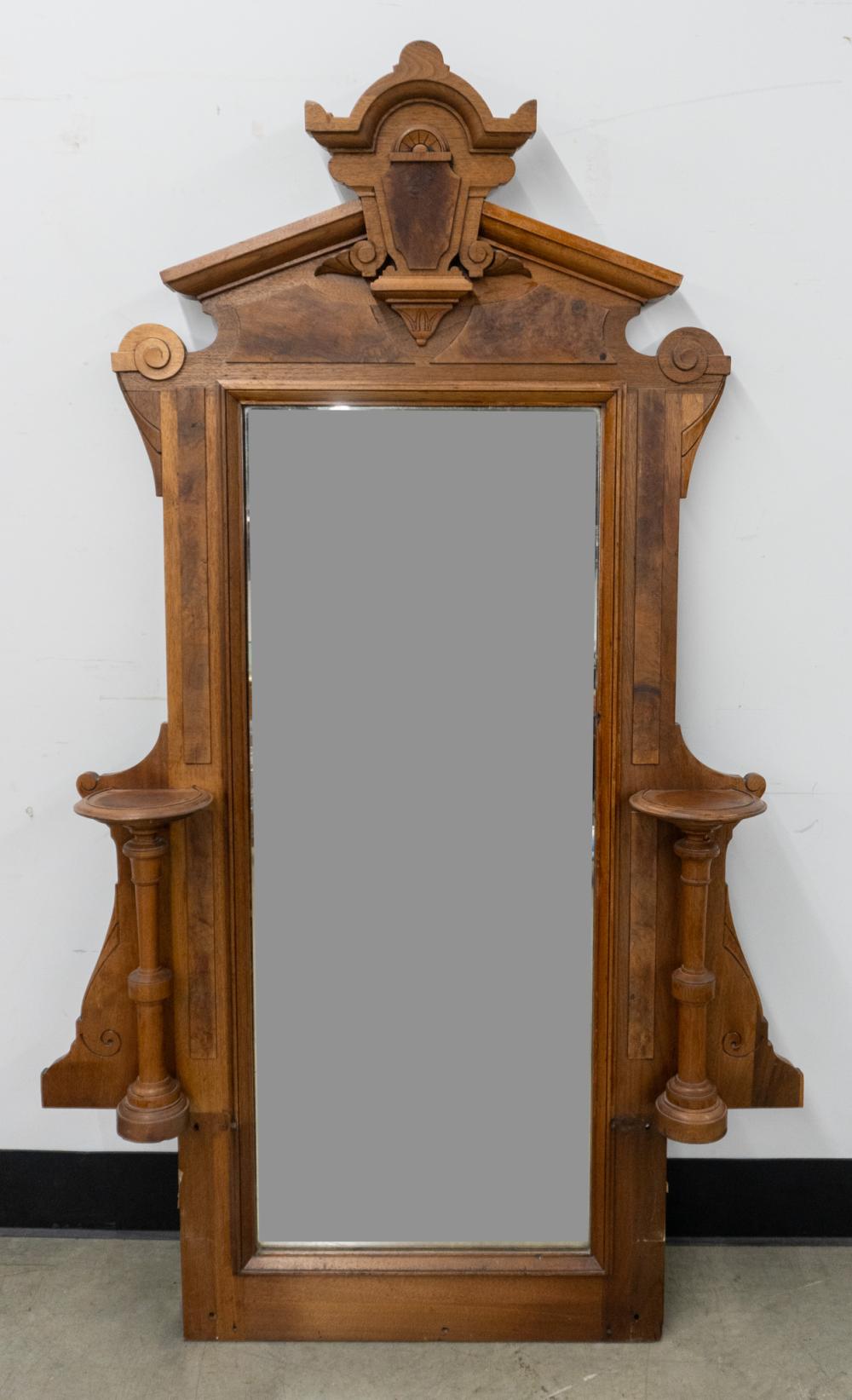 Victorian Burl Walnut Hall Mirror (lacking base), Height: 69 in. (175.3 cm.)