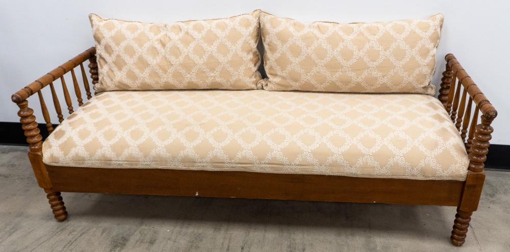Contemporary Oak Carved Upholstered Bench, 24 1/2 x 69 x 25 in. (62.2 x 175.3 x 63.5 cm.)