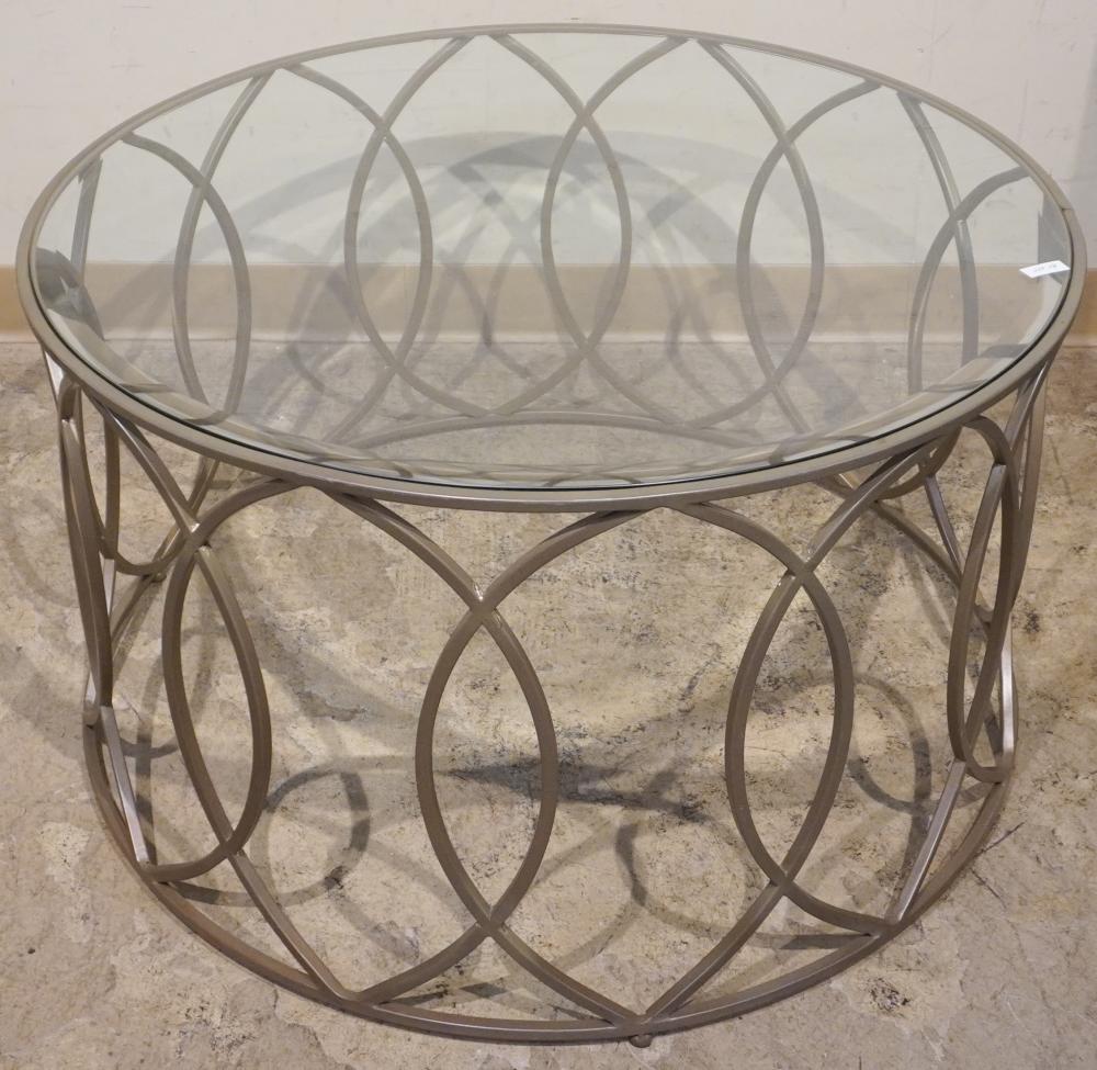Contemporary Painted Metal Glass Top Coffee Table 18 1/2 x 32 in. (47 x 81.3 cm.)