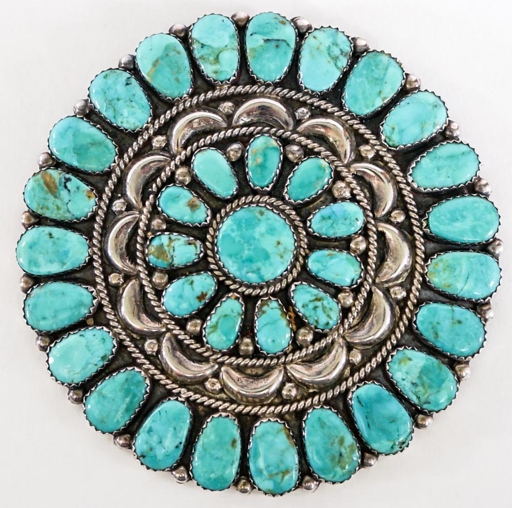 3IN Sterling Turquoise Brooch Signed 'JW'